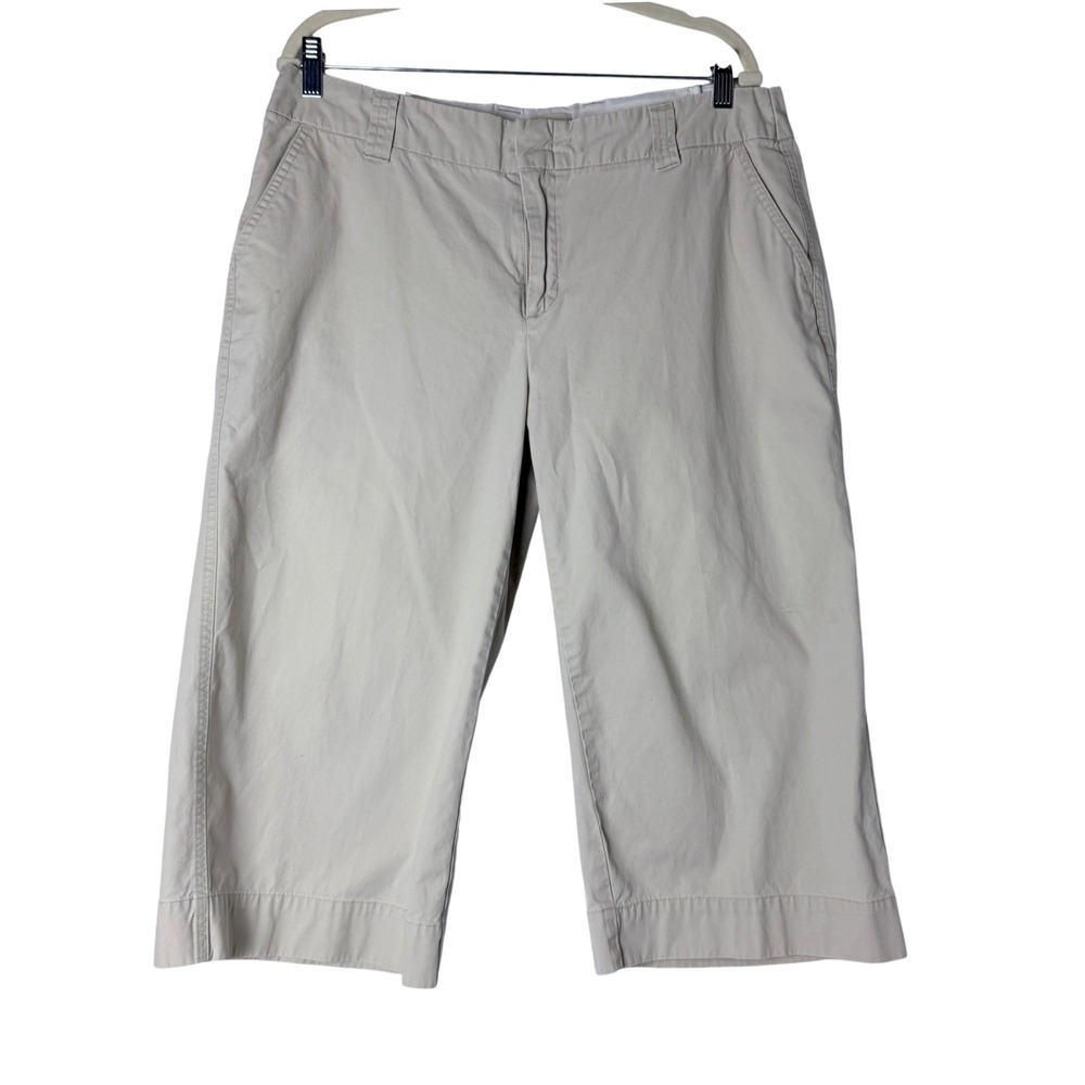 Miss "R" Capri Pants Women Size 12 Beige Cotton Wide Leg Cropped Chino Khaki
